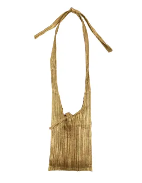 Pleats Please Vintage Metallic Gold Pleated Crossbody Satchel