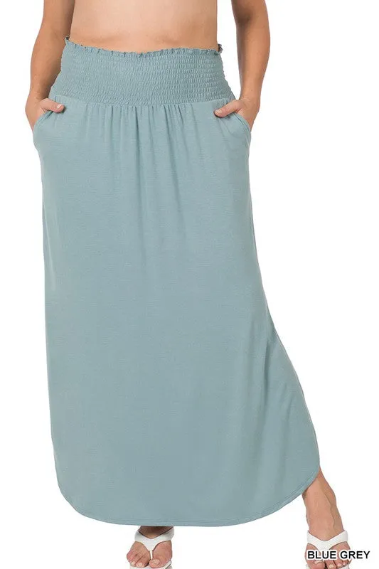 Plus Smocked Waist Long Skirt
