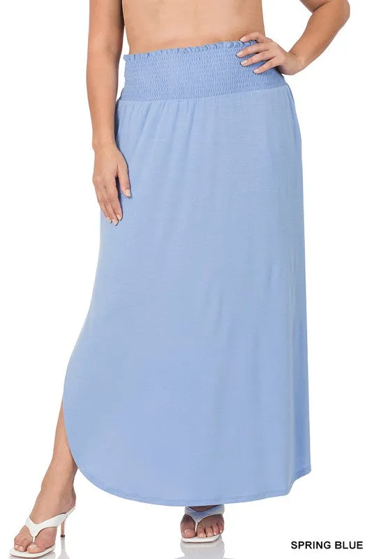 Plus Smocked Waist Long Skirt