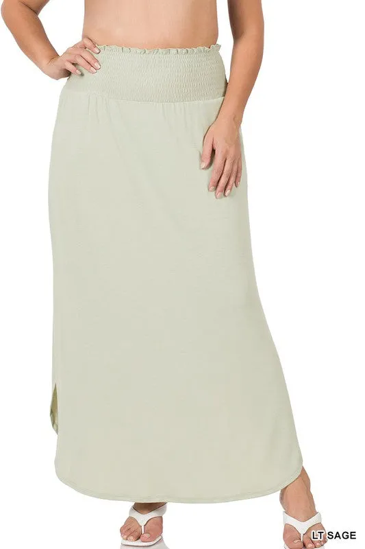 Plus Smocked Waist Long Skirt