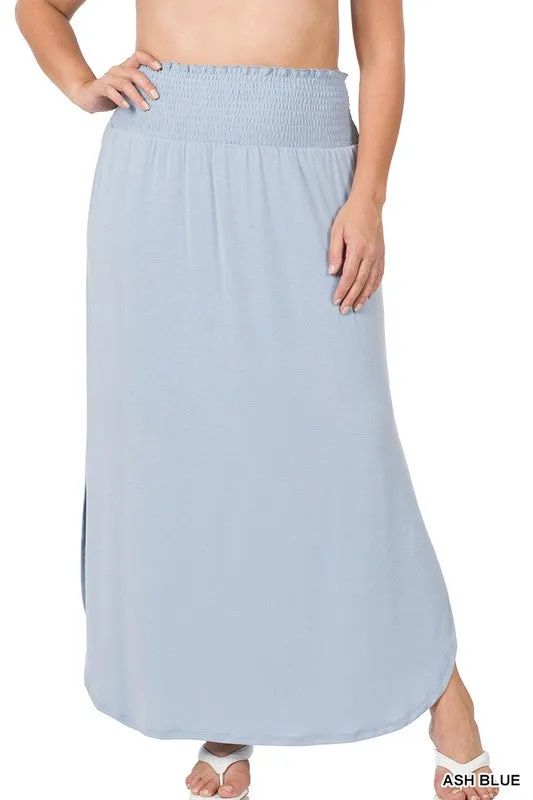 Plus Smocked Waist Long Skirt