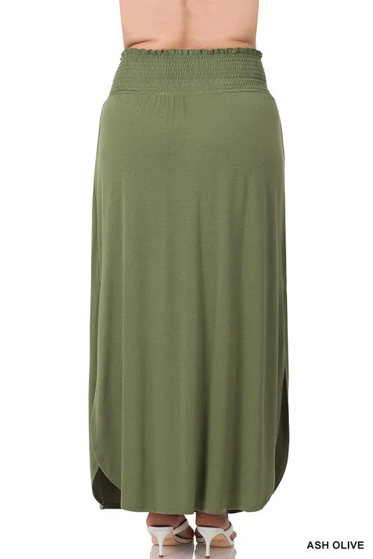 Plus Smocked Waist Long Skirt