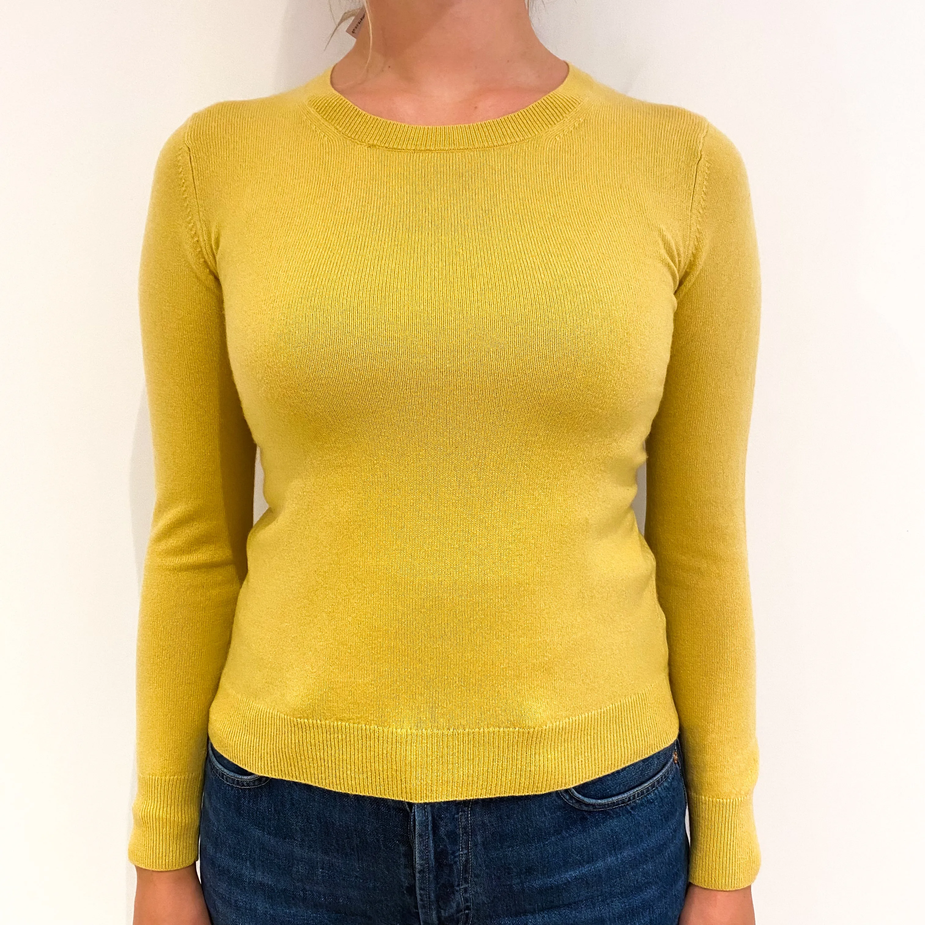 Pollen Yellow Cashmere Crew Neck Jumper Small