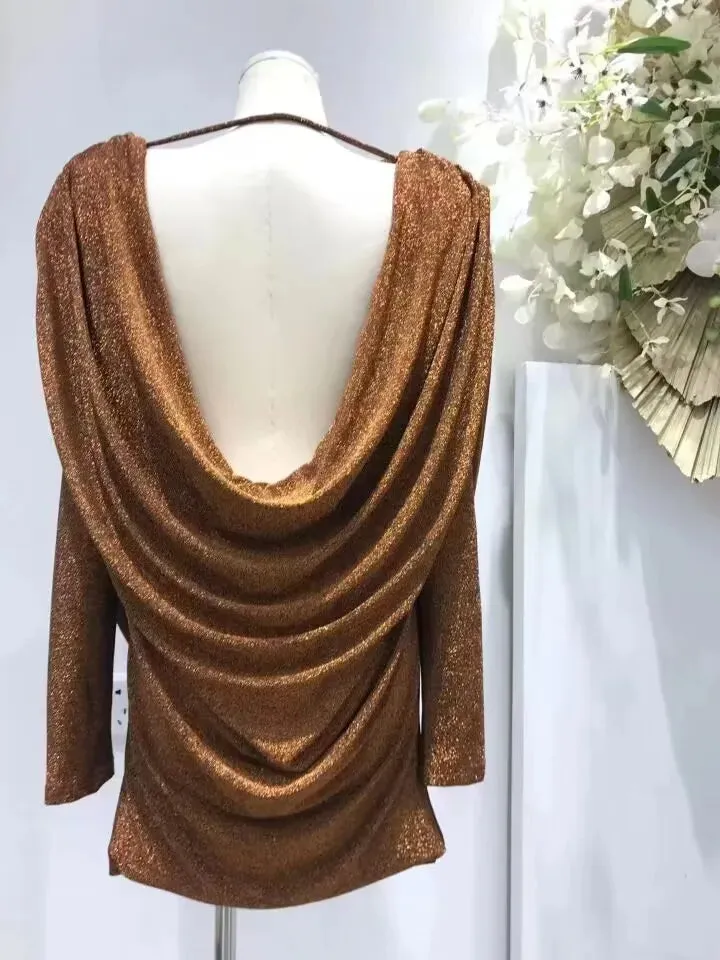 Pre Order:  Draped Metallic Backless Mini Dress