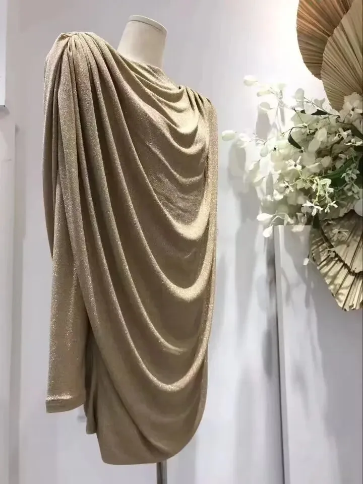 Pre Order:  Draped Metallic Backless Mini Dress