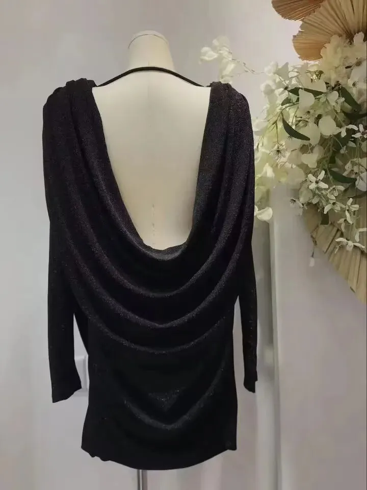 Pre Order:  Draped Metallic Backless Mini Dress