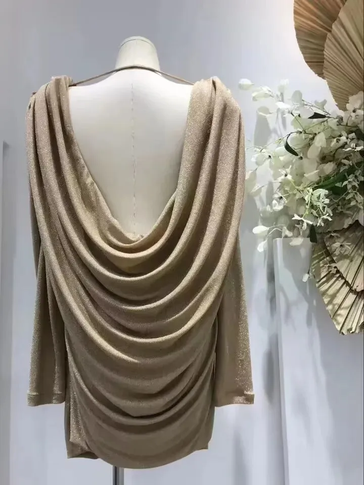 Pre Order:  Draped Metallic Backless Mini Dress