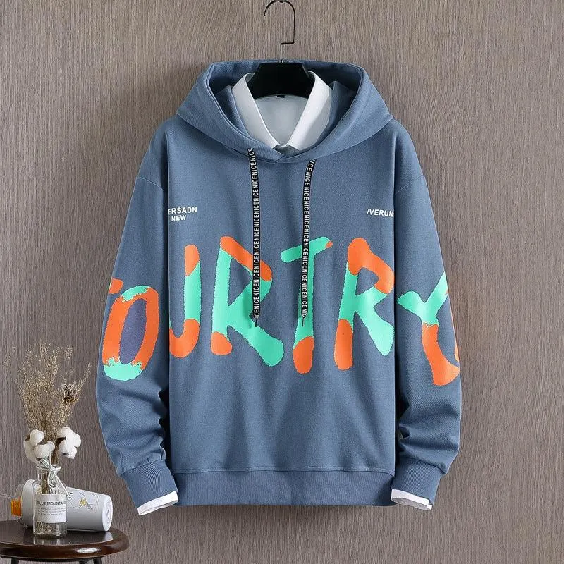 Printed Letter Loose Casual Hoodie – Long-Sleeved Cotton Pullover for Autumn
