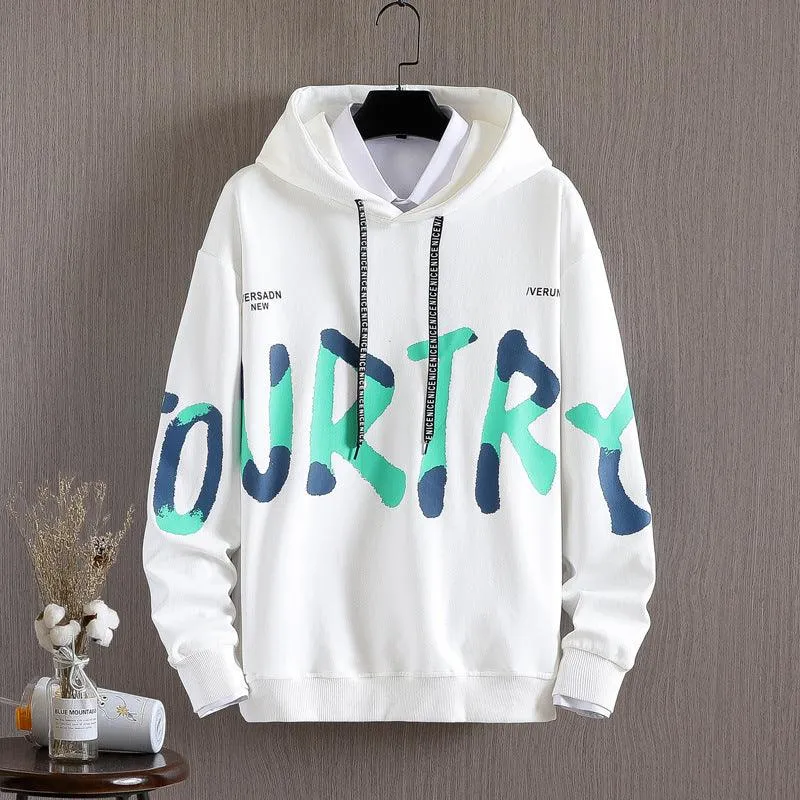 Printed Letter Loose Casual Hoodie – Long-Sleeved Cotton Pullover for Autumn