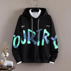 Printed Letter Loose Casual Hoodie – Long-Sleeved Cotton Pullover for Autumn