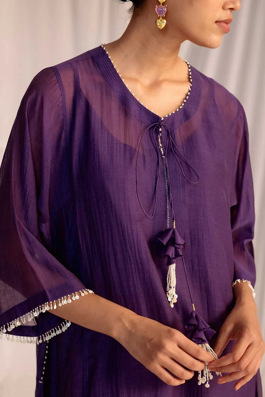Purple Embellished Tunic & Pant Set