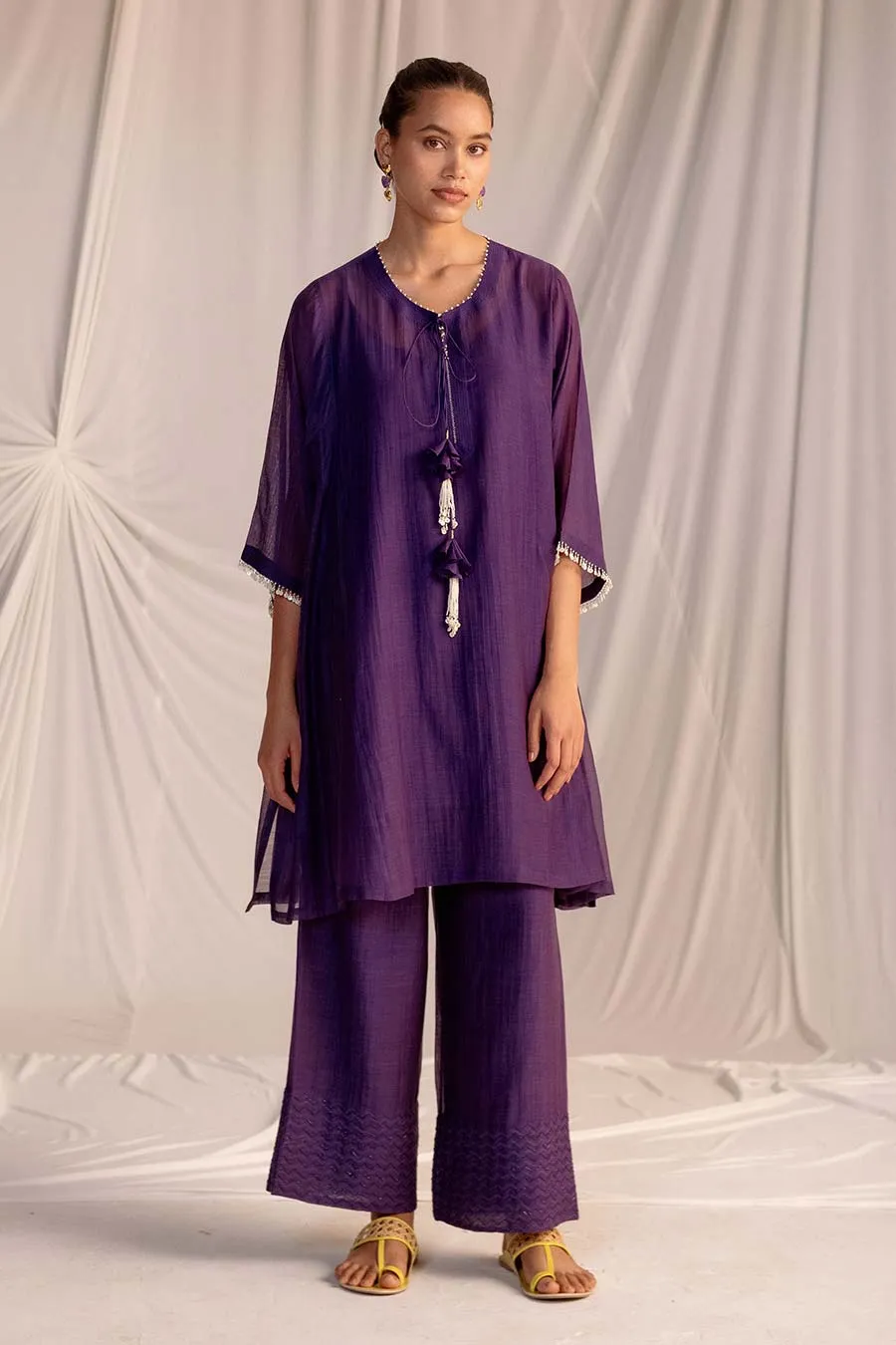 Purple Embellished Tunic & Pant Set