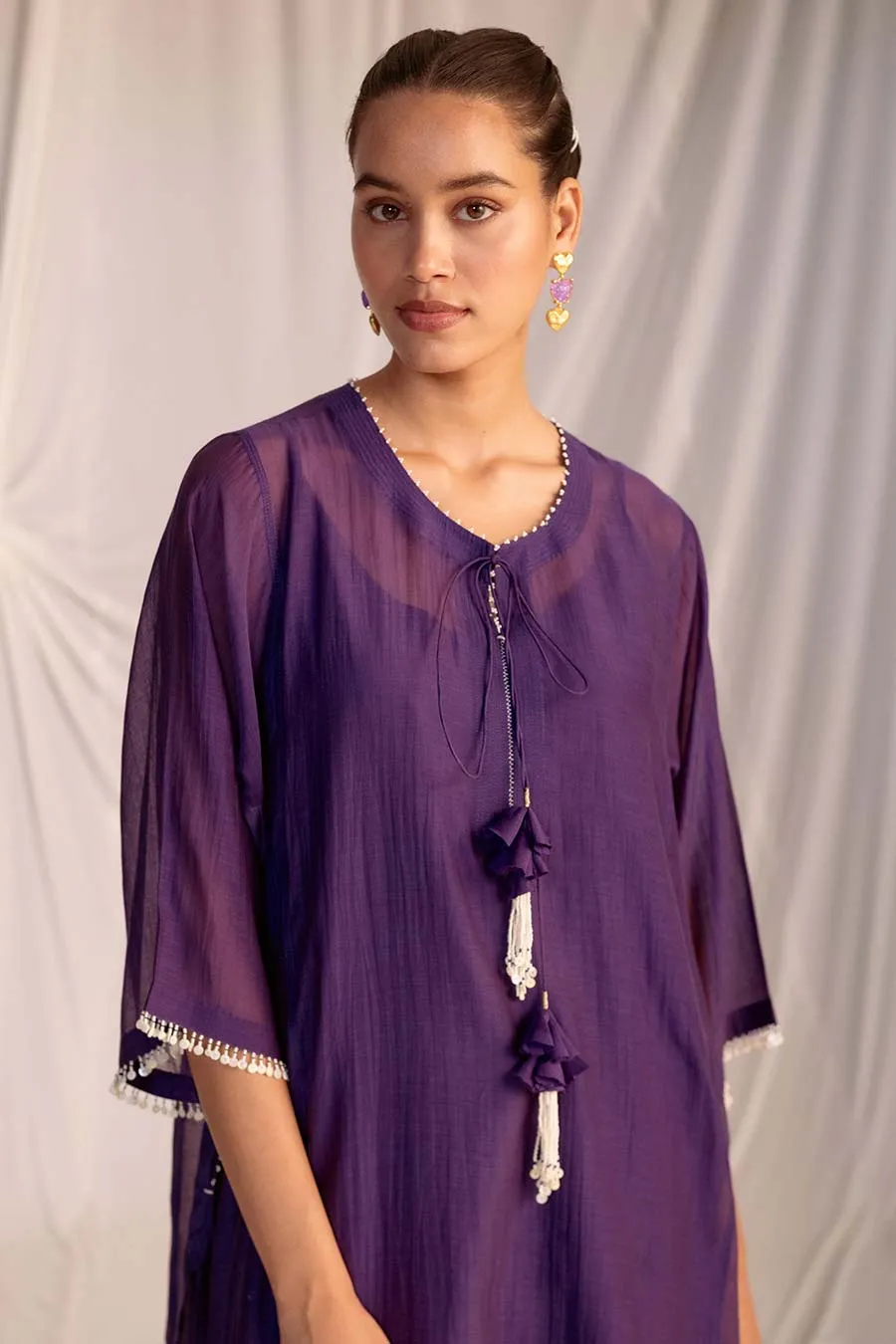 Purple Embellished Tunic & Pant Set