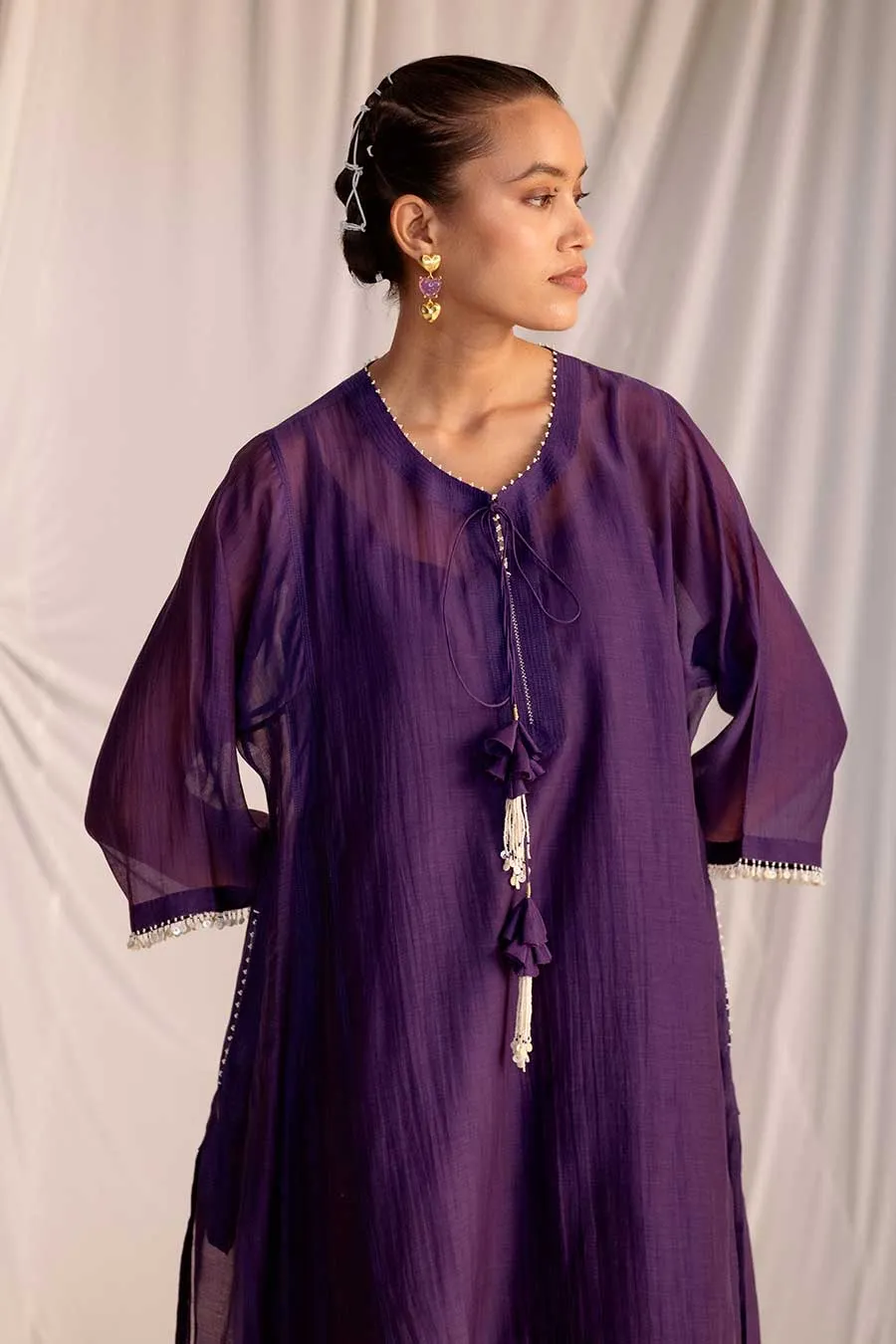 Purple Embellished Tunic & Pant Set