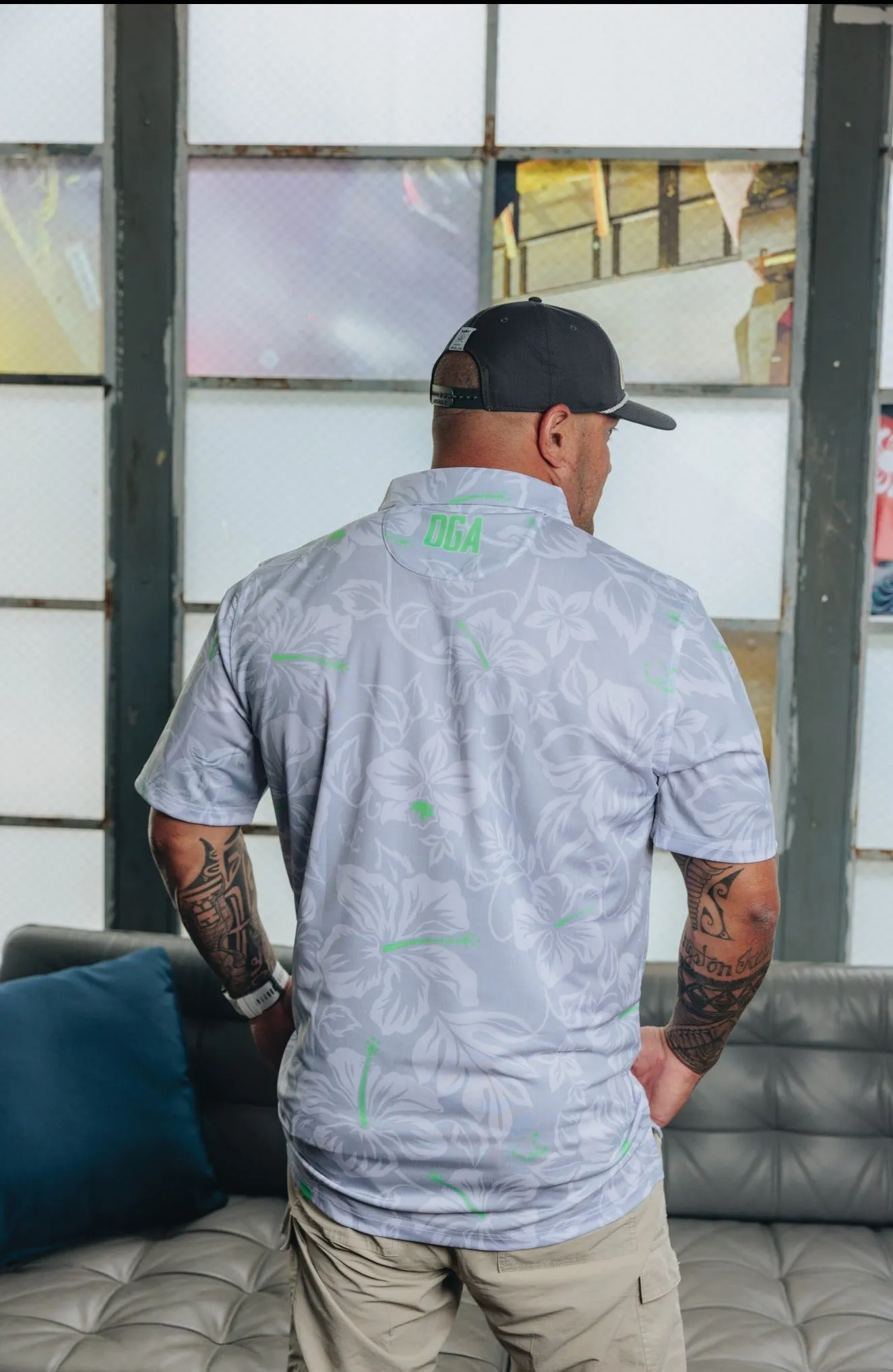 "Silver Mint Bloom" - OGA Men's Polo - Silver / Neon Mint