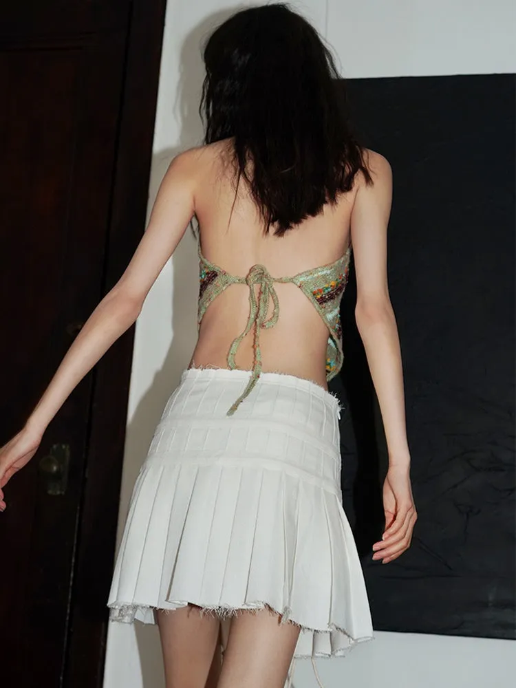 Raw Edge Design Pleated Skirt
