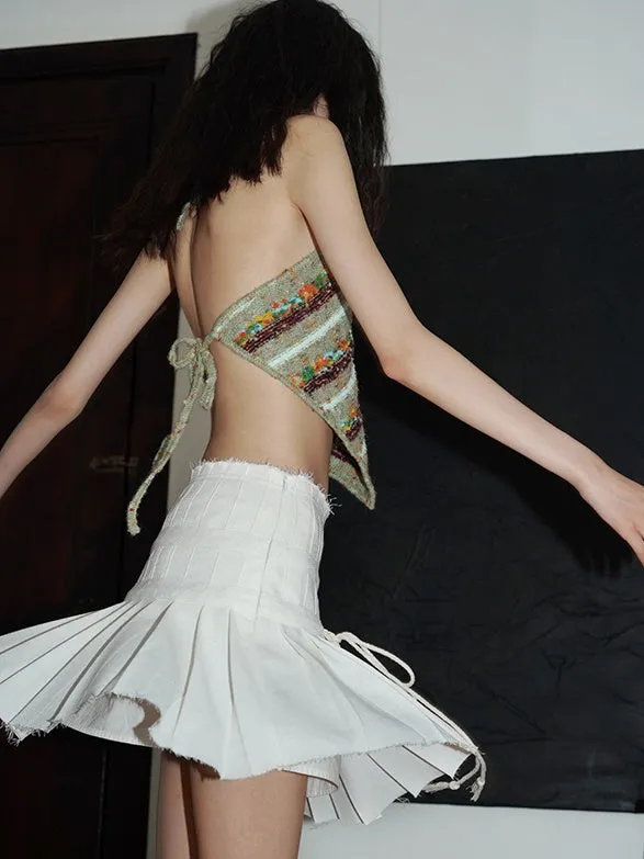 Raw Edge Design Pleated Skirt