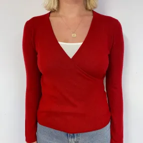 Red Cross-Over Cashmere V-Neck Jumper Small