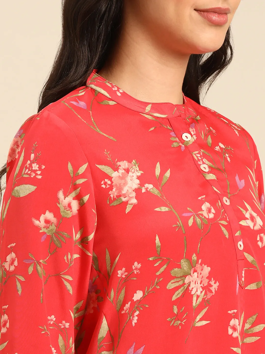 Red Printed Kurta Pant Set