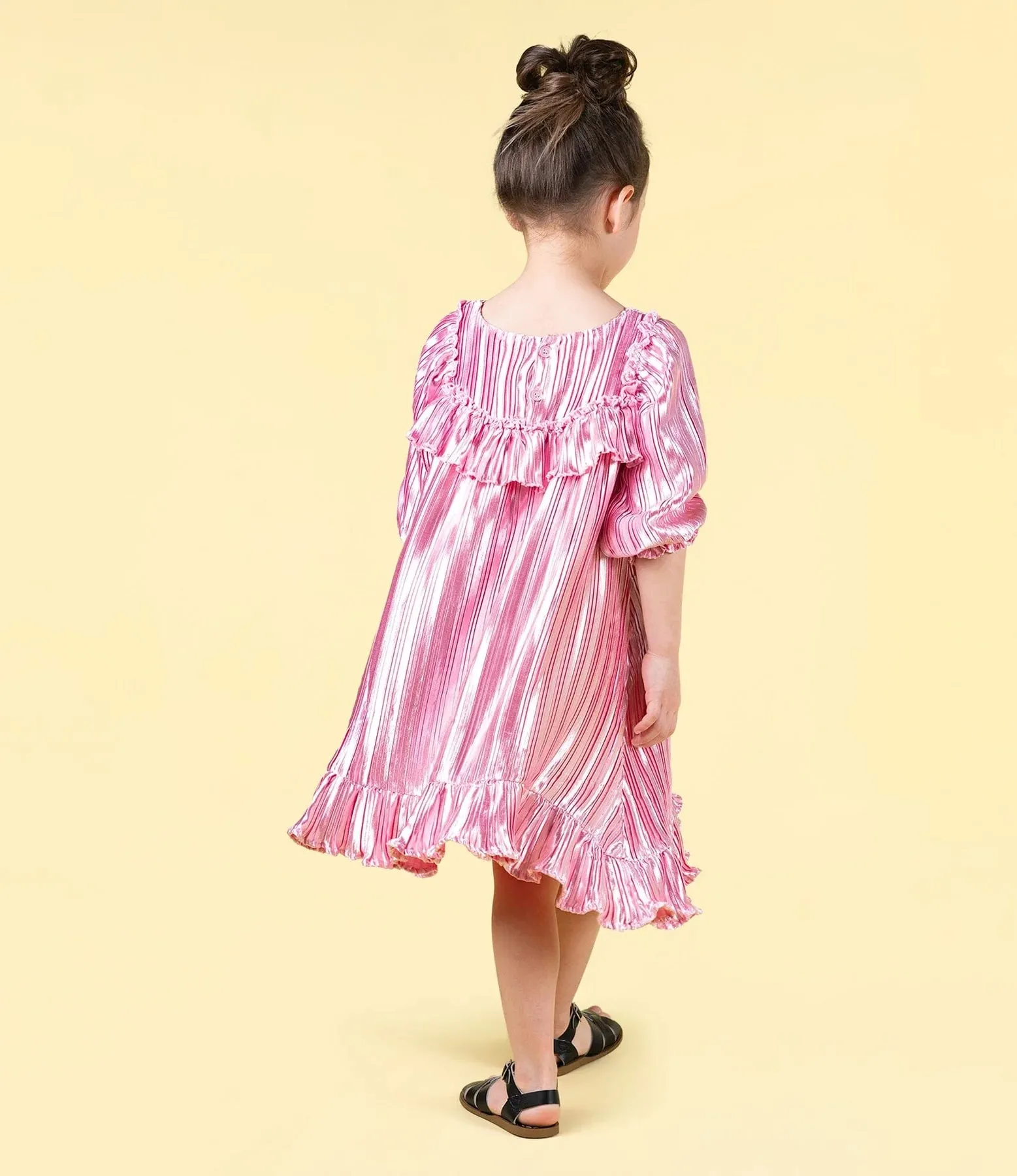 Rock Your Baby Pink Pleated Metallic Dress