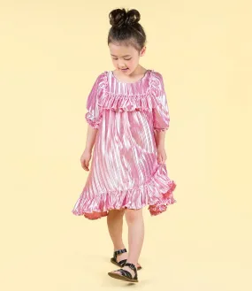 Rock Your Baby Pink Pleated Metallic Dress