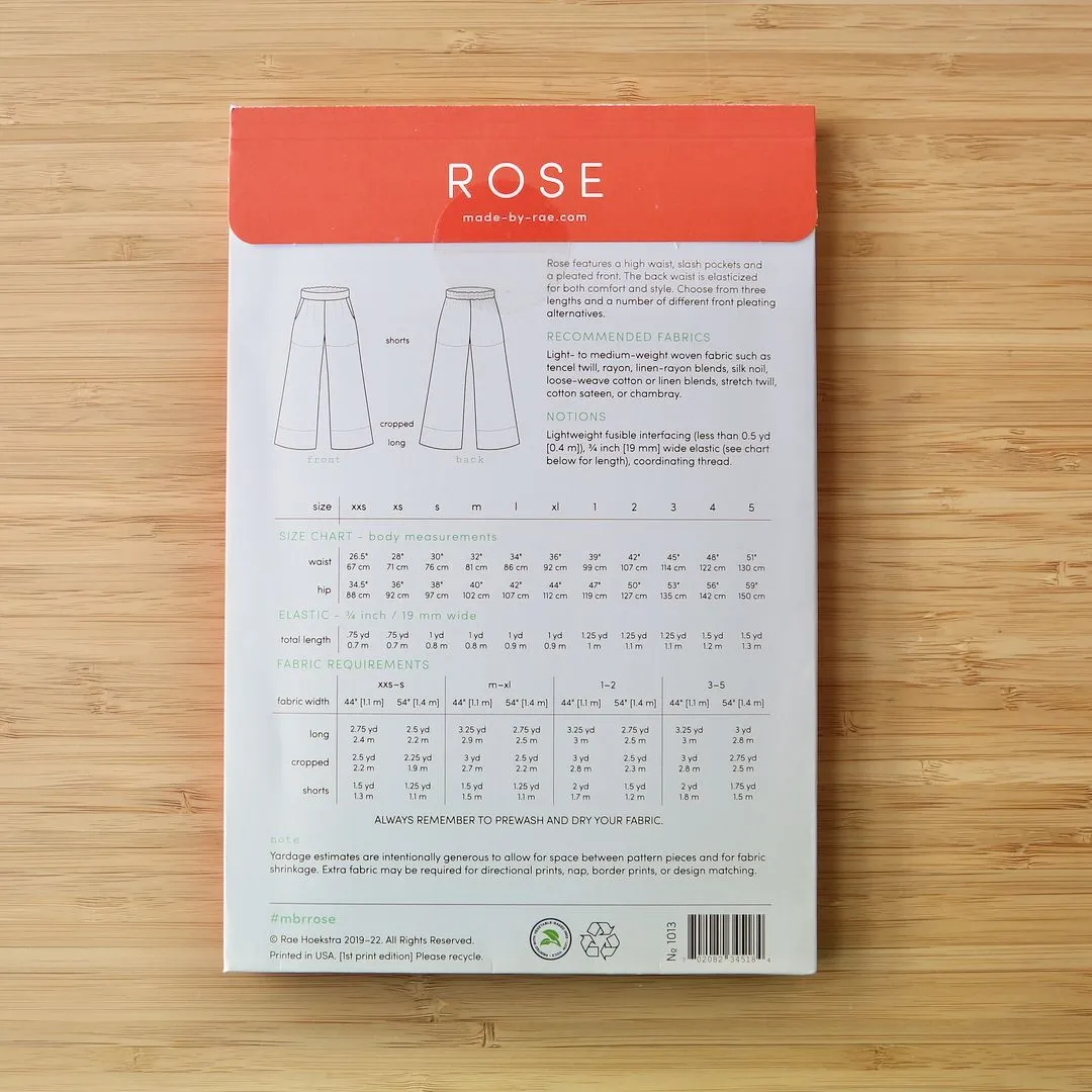 Rose Pant sewing pattern Made by Rae