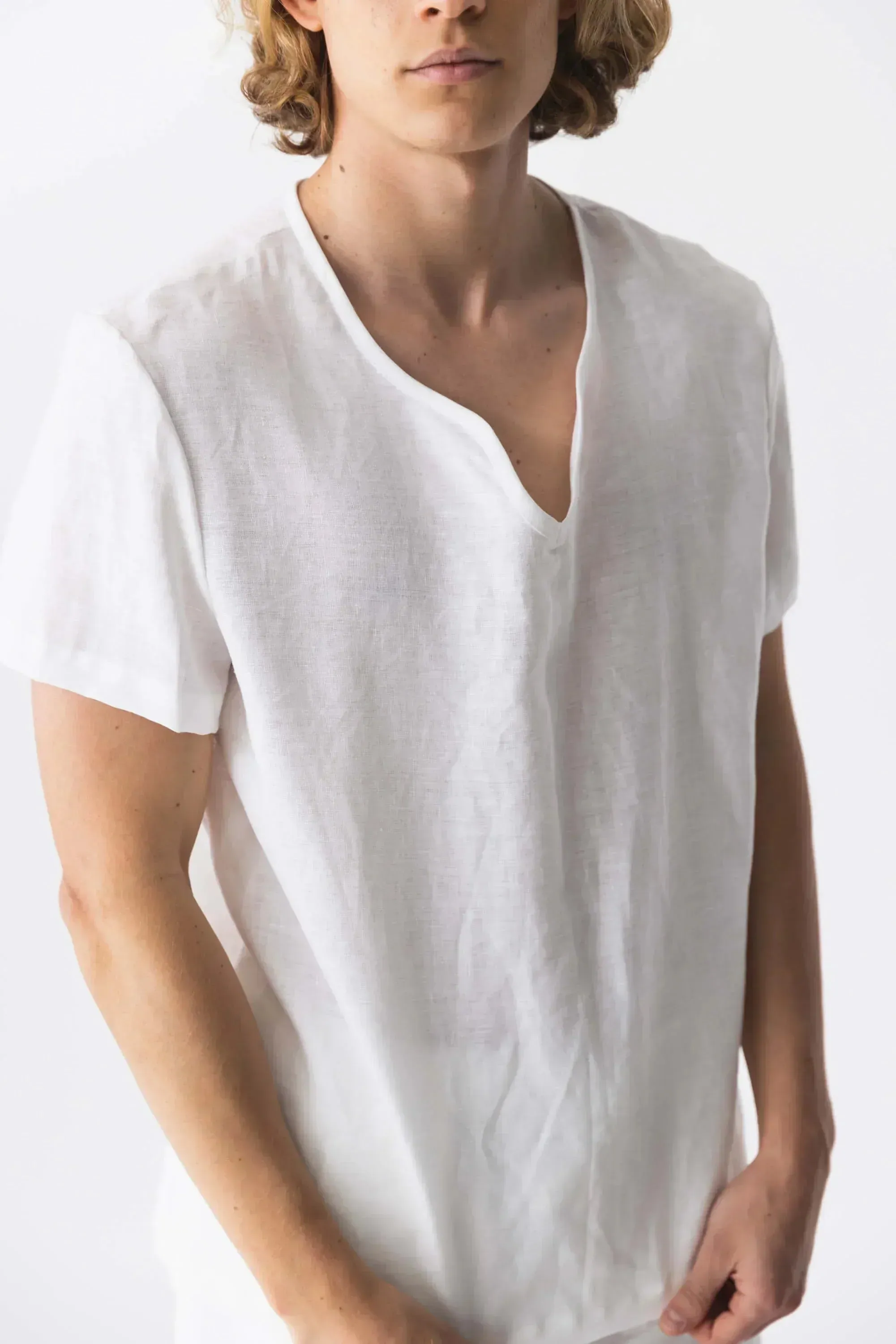 Short-sleeved linen tunic jet-black - Marcelo