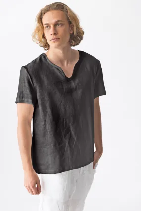 Short-sleeved linen tunic jet-black - Marcelo