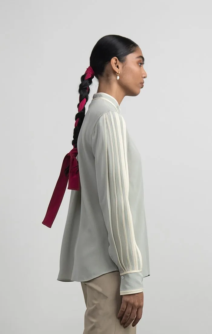 Silk Shirt with Hand-bound Pleated Sleeves
