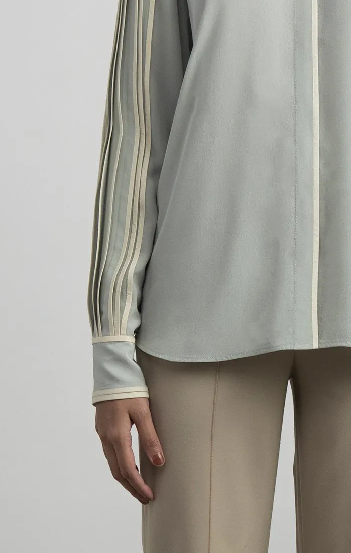 Silk Shirt with Hand-bound Pleated Sleeves