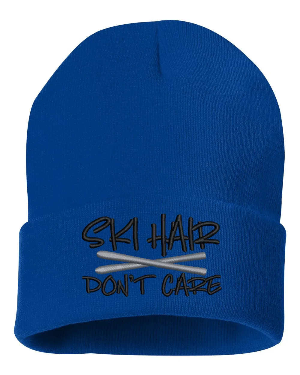 SKI HAIR DON'T CARE Embroidered Cuffed Beanie Hat
