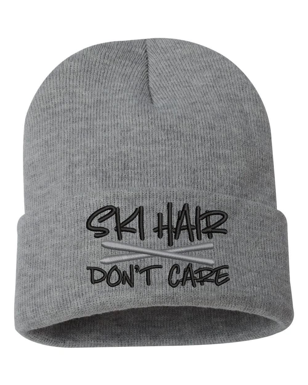 SKI HAIR DON'T CARE Embroidered Cuffed Beanie Hat