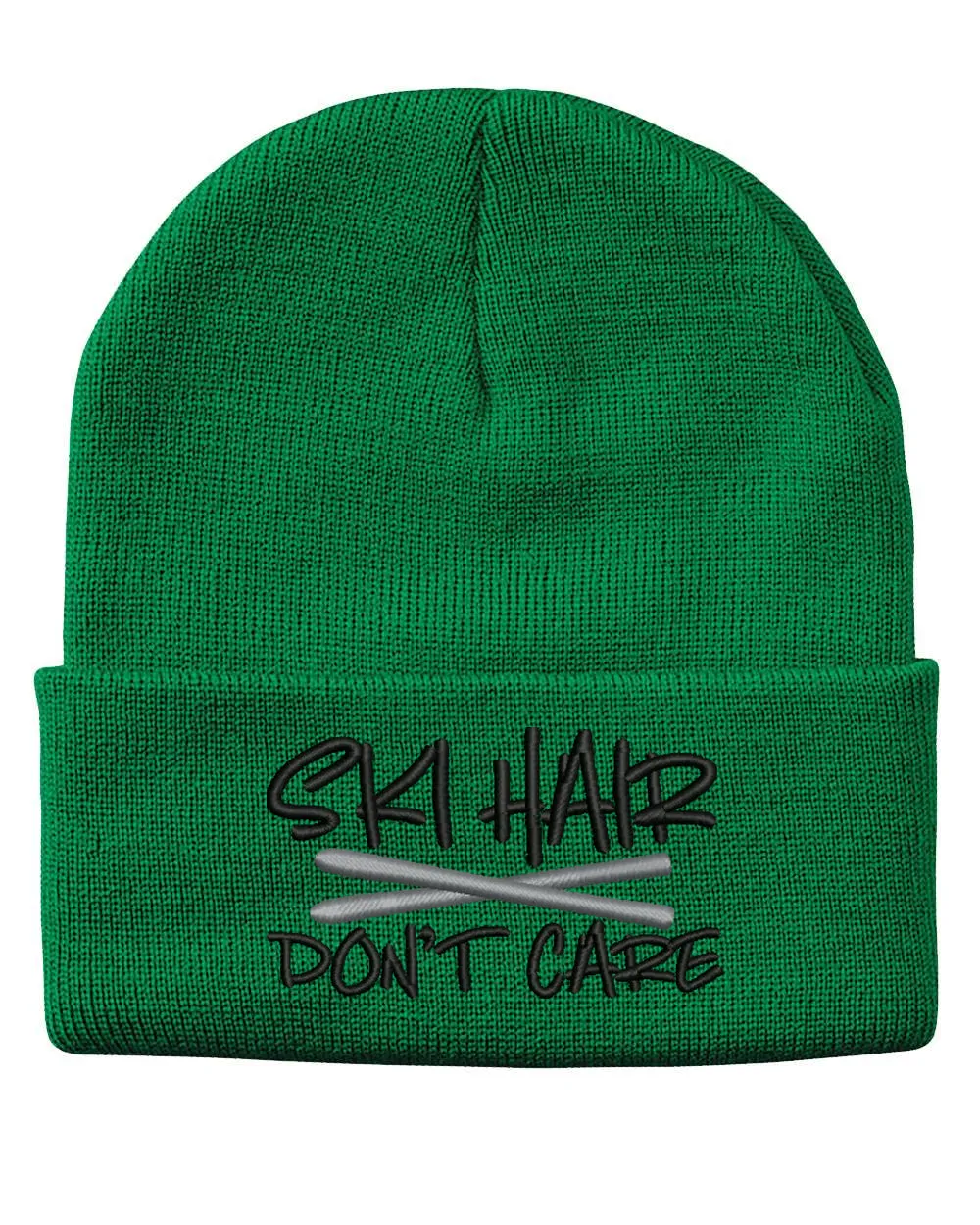 SKI HAIR DON'T CARE Embroidered Cuffed Beanie Hat