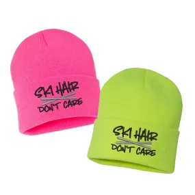 SKI HAIR DON'T CARE Embroidered Cuffed Beanie Hat
