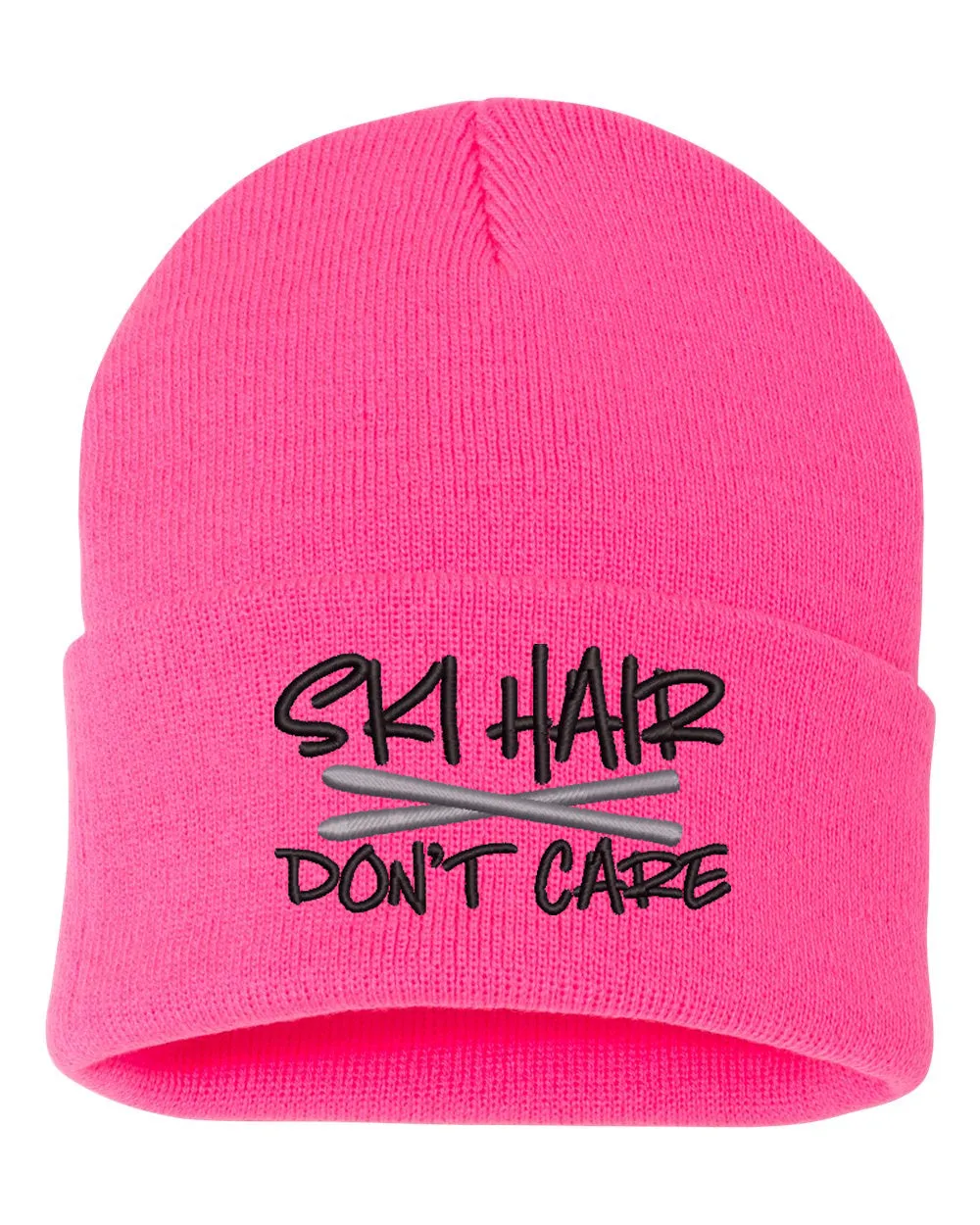 SKI HAIR DON'T CARE Embroidered Cuffed Beanie Hat