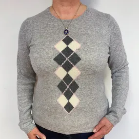 Smoke Grey Diamond Cashmere Crew Neck Jumper Large