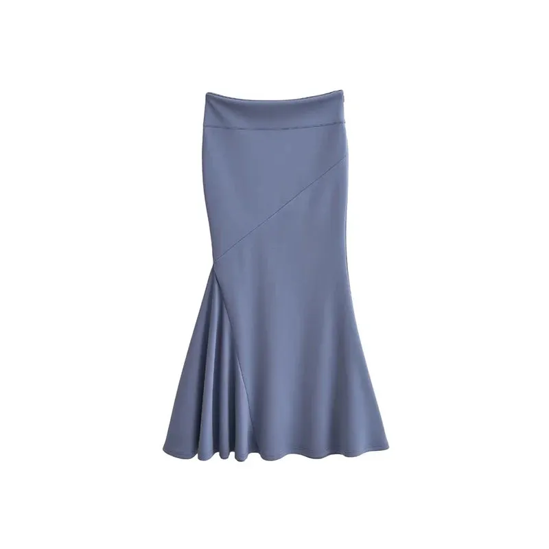 Solid Color Knit High Waisted Mermaid Maxi Skirt