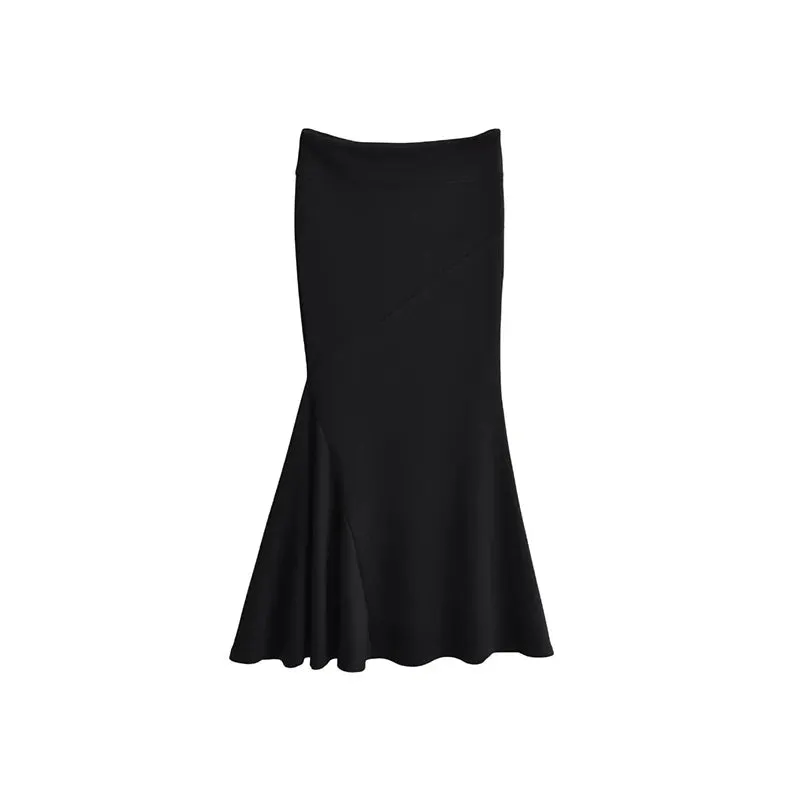 Solid Color Knit High Waisted Mermaid Maxi Skirt