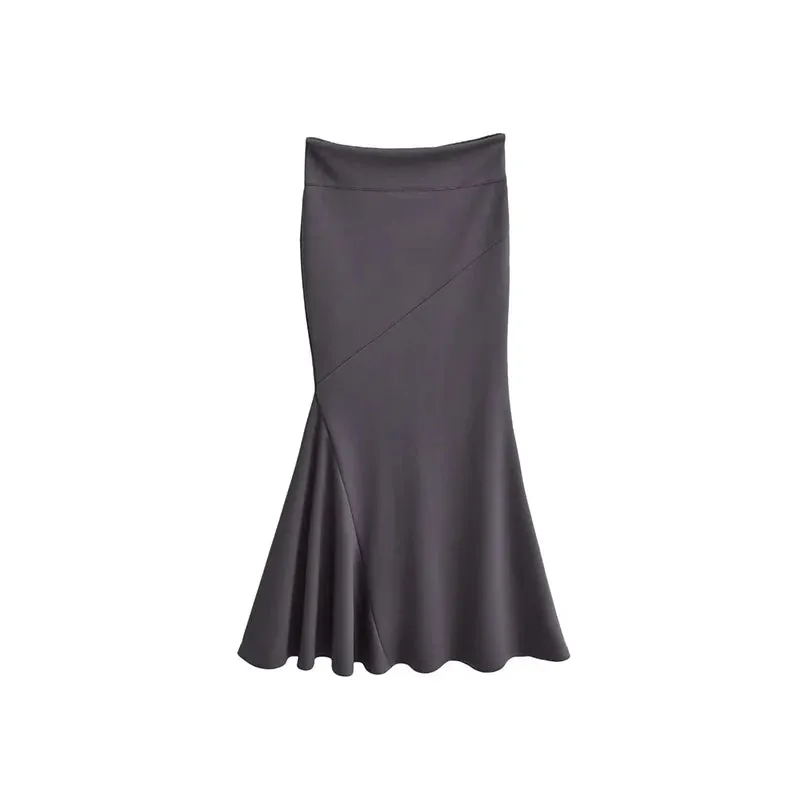 Solid Color Knit High Waisted Mermaid Maxi Skirt