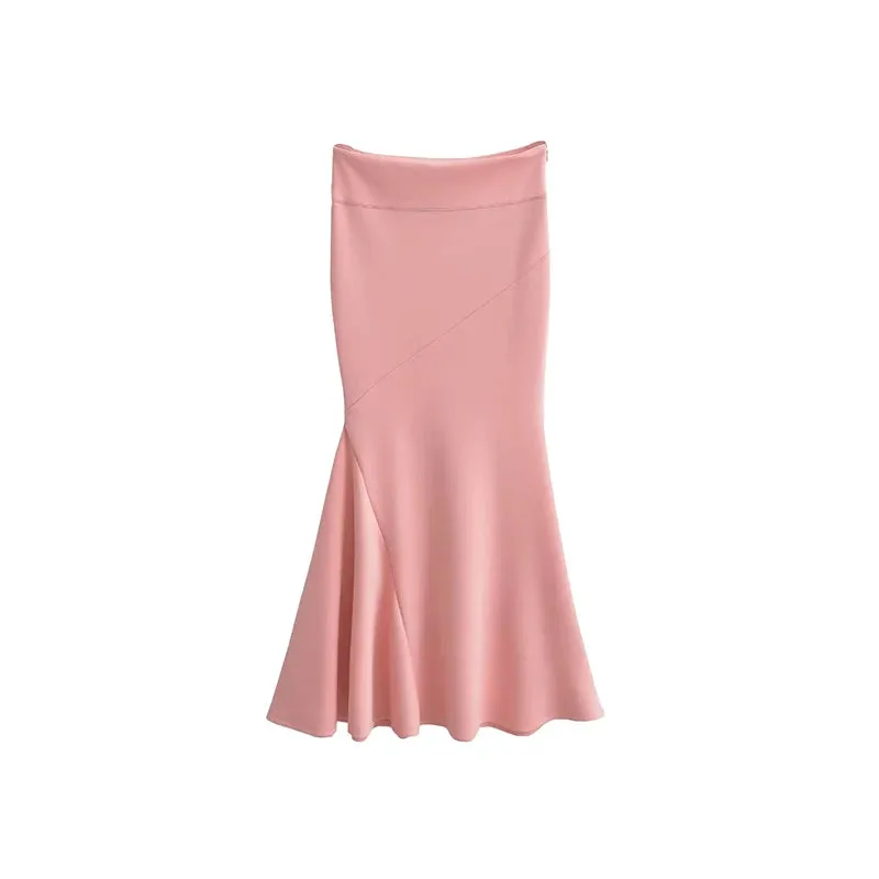 Solid Color Knit High Waisted Mermaid Maxi Skirt