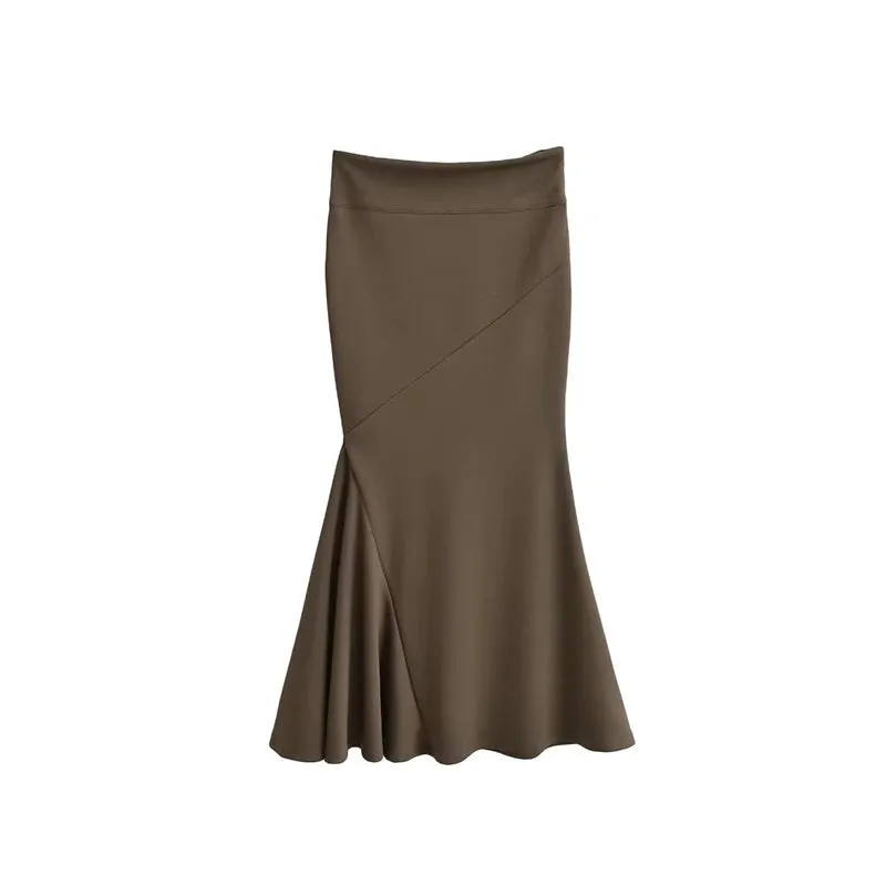 Solid Color Knit High Waisted Mermaid Maxi Skirt