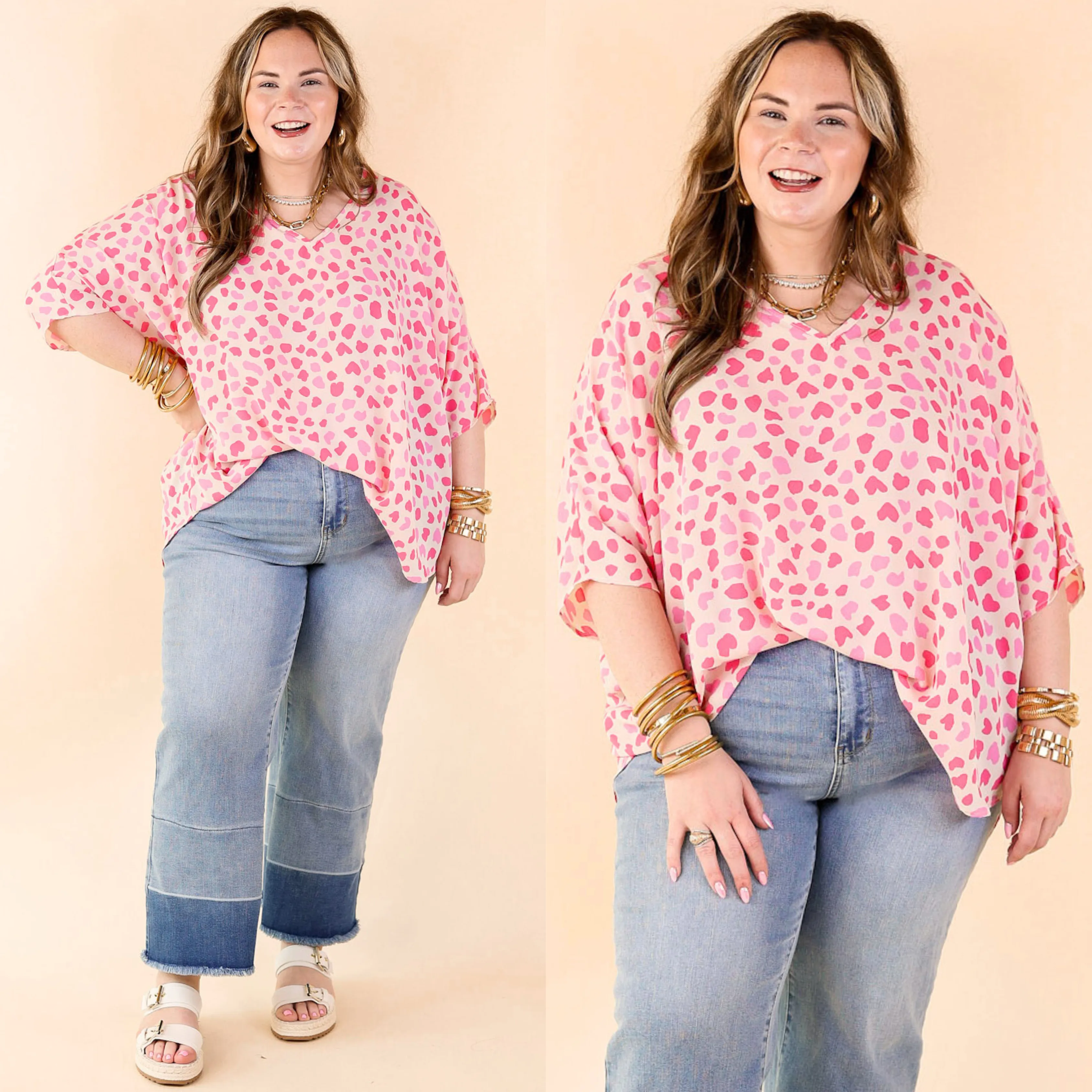 Spring It On Dotted Print Poncho Top in Pink Mix