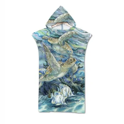 Summer Holiday Swimming Pool Beach Towel Microfiber Changing Robe Cloak Ocean Series Bathrobe Hooded Surf Poncho Towel Wetsuit