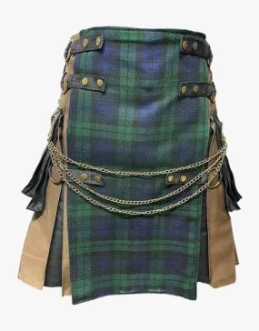 TARTAN APRON IN BLACK AND BROWN GOTHIC HYBRID KILT WITH A BLACK WATCH