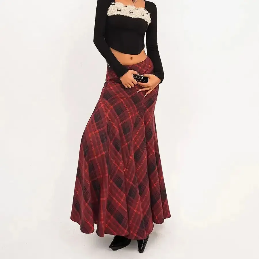 TAVIMART  -  Plaid Skirts High Waist Spring Japanese Streetwear French A-Line Skirt Harajuku High Quality Party Prom Pleated fish tail Skirt
