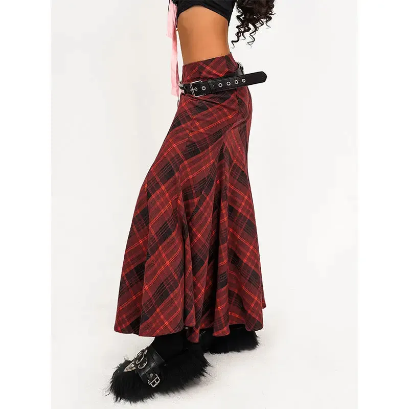 TAVIMART  -  Plaid Skirts High Waist Spring Japanese Streetwear French A-Line Skirt Harajuku High Quality Party Prom Pleated fish tail Skirt