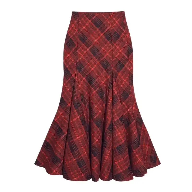 TAVIMART  -  Plaid Skirts High Waist Spring Japanese Streetwear French A-Line Skirt Harajuku High Quality Party Prom Pleated fish tail Skirt
