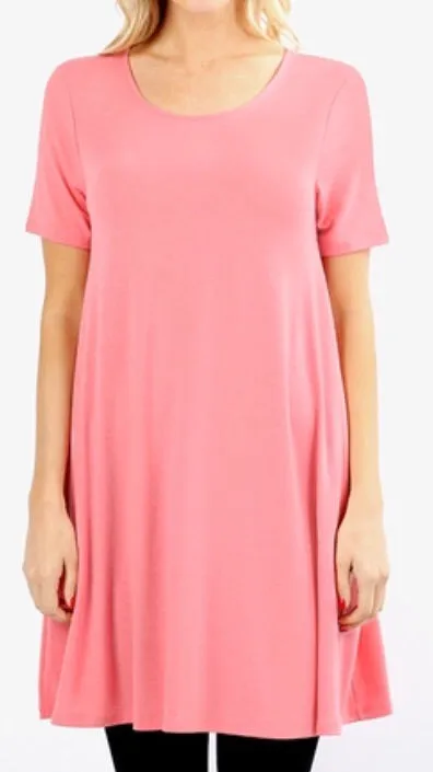 Tops, Straight Hem Round Neck Tunic w/Pockets