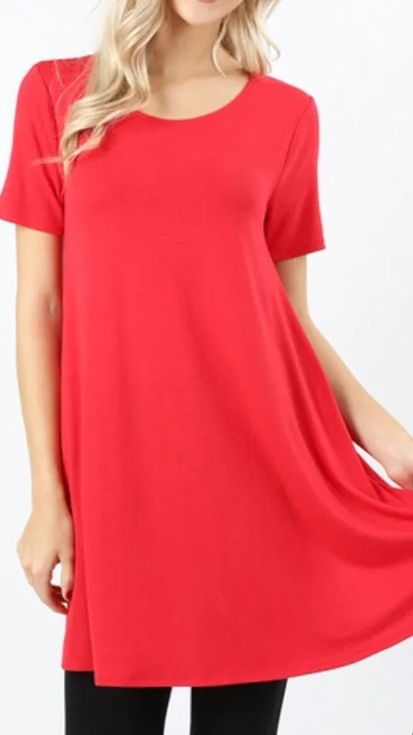 Tops, Straight Hem Round Neck Tunic w/Pockets