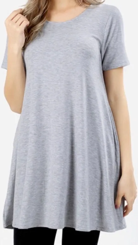 Tops, Straight Hem Round Neck Tunic w/Pockets